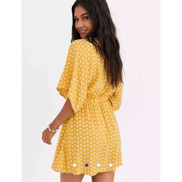 Ripcurl Blue Floral Tie Front Cut Out Mini Dress with Button Front Skirt size L - Picture 5 of 12